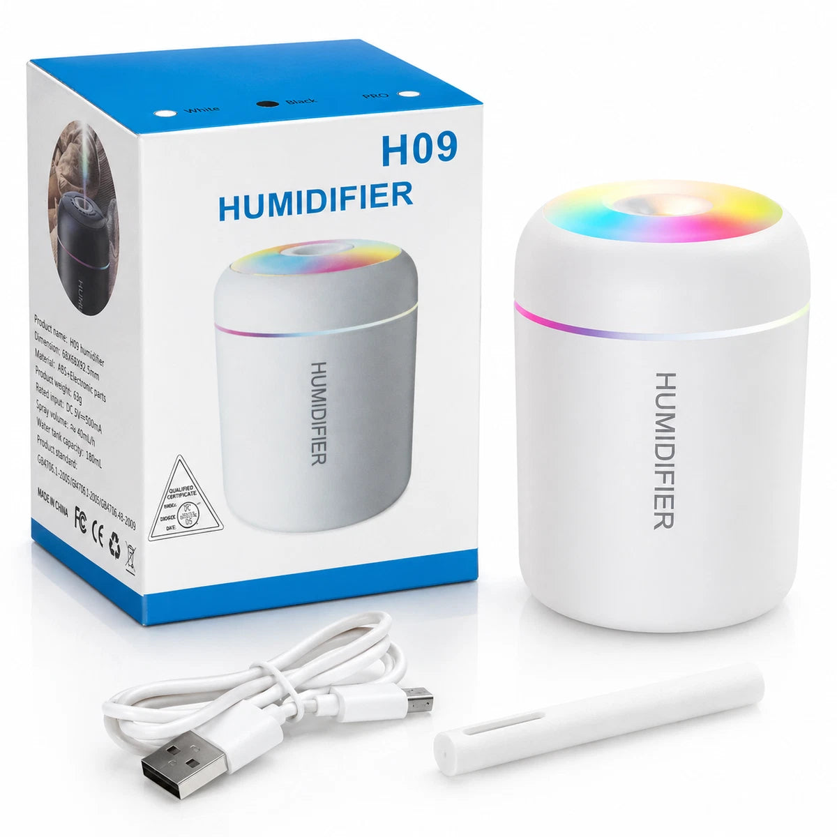 Mini Humidificador de Aire LED 180ML – Difusor de Aromas USB